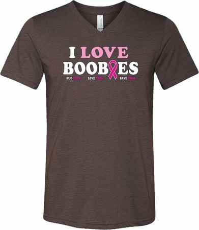 Mens Breast Cancer Shirt I Love Boobies Tri Blend V-neck Tee T-Shirt
