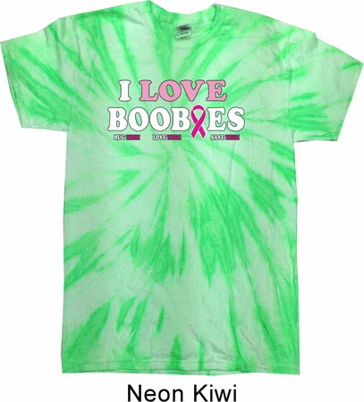 Mens Breast Cancer Shirt I Love Boobies Twist Tie Dye Tee T-shirt