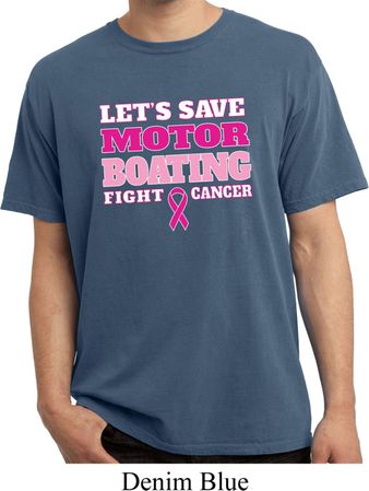Mens Breast Cancer Shirt Motor Boating Pigment Dyed Tee T-Shirt