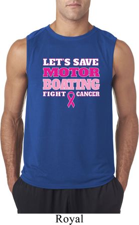 Mens Breast Cancer Shirt Motor Boating Sleeveless Tee T-Shirt