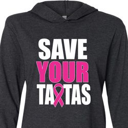 Mens Breast Cancer Shirt Save Your Tatas Lightweight Hoodie Tee