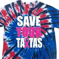 Mens Breast Cancer Shirt Save Your Tatas Patriotic Tie Dye Tee T-shirt