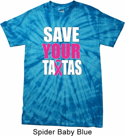 Mens Breast Cancer Shirt Save Your Tatas Spider Tie Dye Tee T-shirt