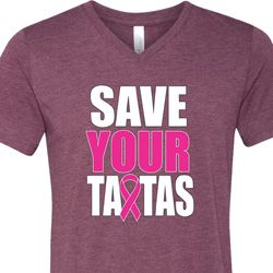 Mens Breast Cancer Shirt Save Your Tatas Tri Blend V-neck Tee T-Shirt