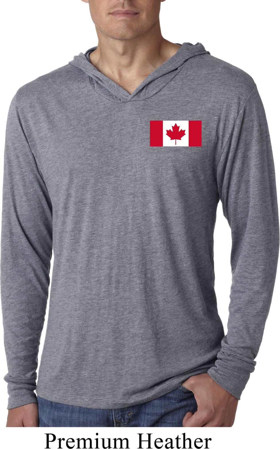 Mens Canada Tee Canadian Flag Pocket Print Lightweight Hoodie Tee