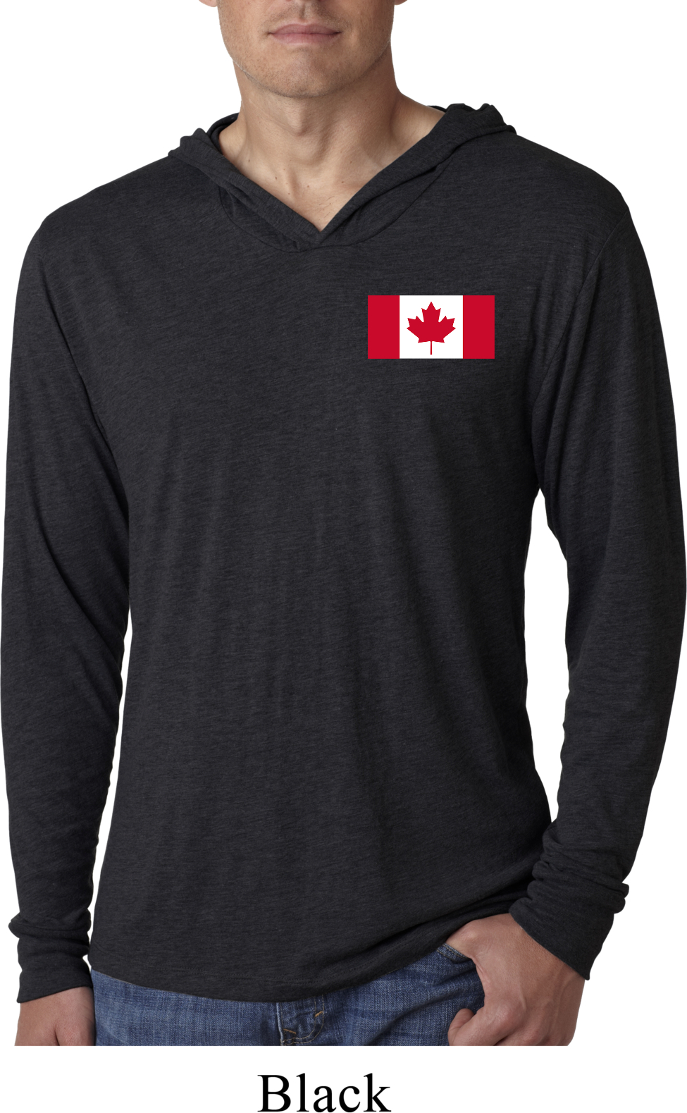 Mens Canada Tee Canadian Flag Pocket Print Lightweight Hoodie Tee