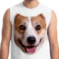 Mens Corgi Shirt Big Corgi Face White Muscle Tee T-Shirt Mens Corgi Shirt Big Corgi Face White Muscle Tee T-Shirt