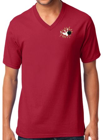 Mens Crashing Bowling Pins V-neck Cotton Tee Shirt