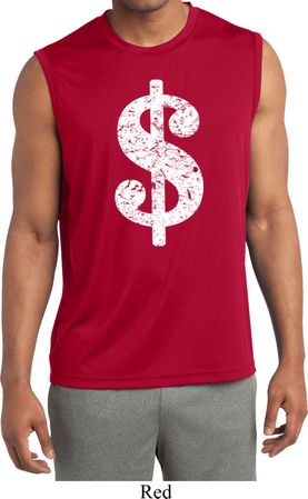 Mens Distressed Dollar Sign Sleeveless Moisture Wicking Tee T-Shirt