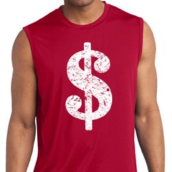 Mens Distressed Dollar Sign Sleeveless Moisture Wicking Tee T-Shirt