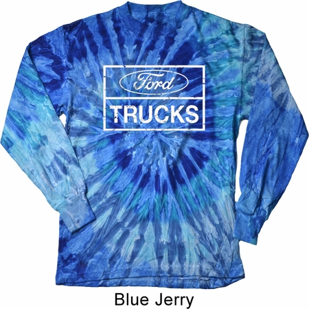 Mens Distressed Ford Trucks Long Sleeve Tie Dye Shirt