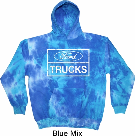 Mens Distressed Ford Trucks Tie Dye Hoody