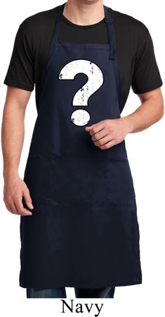 Mens Distressed Question Full Length Apron with Pockets