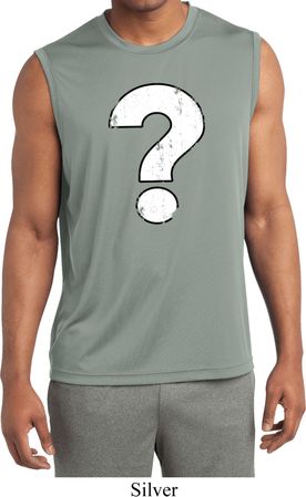 Mens Distressed Question Sleeveless Moisture Wicking Shirt