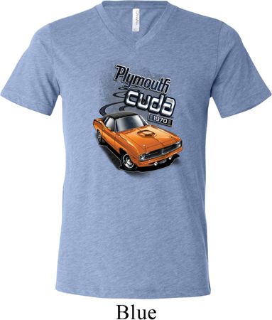 Mens Dodge 1970 Plymouth Hemi Cuda Tri Blend V-neck Shirt