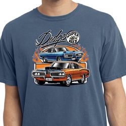 Mens Dodge Blue and Orange Super Bee Pigment Dyed T-shirt Mens Dodge Blue and Orange Super Bee Pigment Dyed T-shirt