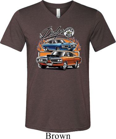 Mens Dodge Blue and Orange Super Bee Tri Blend V-neck