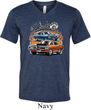 Mens Dodge Blue and Orange Super Bee Tri Blend V-neck