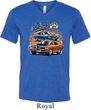 Mens Dodge Blue and Orange Super Bee Tri Blend V-neck