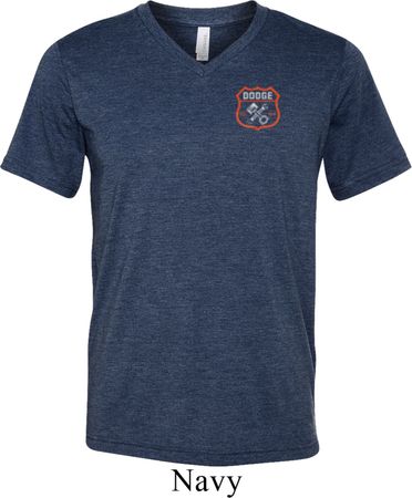 Mens Dodge Garage Pocket Print Tri Blend V-neck Shirt