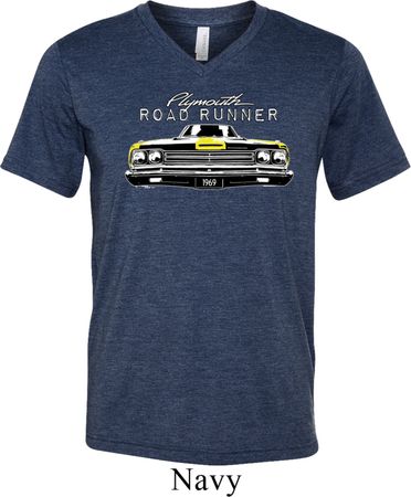 Mens Dodge Yellow Plymouth Roadrunner Tri Blend V-neck Shirt