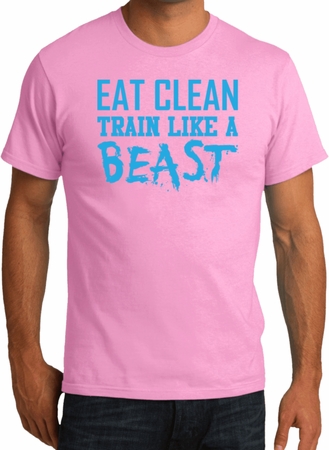 Mens Fitness Shirt Eat Clean Train Like a Beast Organic Tee T-Shirt