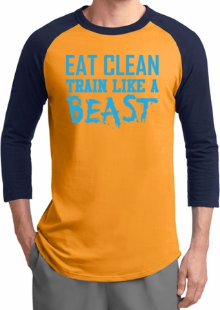 Mens Fitness Shirt Eat Clean Train Like a Beast Raglan Tee T-Shirt