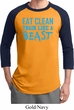 Mens Fitness Shirt Eat Clean Train Like a Beast Raglan Tee T-Shirt