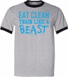 Mens Fitness Shirt Eat Clean Train Like a Beast Ringer Tee T-Shirt