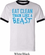 Mens Fitness Shirt Eat Clean Train Like a Beast Ringer Tee T-Shirt