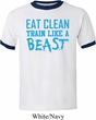 Mens Fitness Shirt Eat Clean Train Like a Beast Ringer Tee T-Shirt