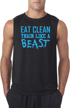 Mens Fitness Shirt Eat Clean Train Like a Beast Sleeveless Tee T-Shirt