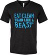 Mens Fitness Shirt Eat Clean Train Like a Beast Tri Blend V-neck Tee