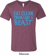 Mens Fitness Shirt Eat Clean Train Like a Beast Tri Blend V-neck Tee