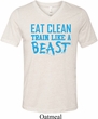 Mens Fitness Shirt Eat Clean Train Like a Beast Tri Blend V-neck Tee