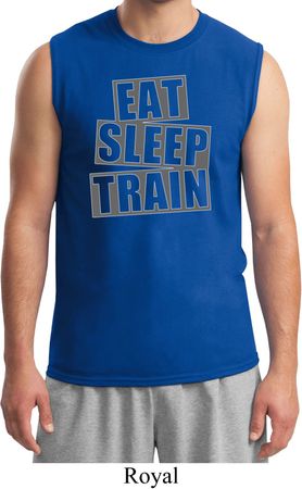 Mens Fitness Shirt Eat Sleep Train Muscle Tee T-Shirt