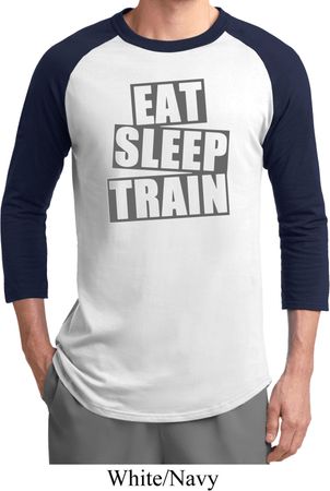 Mens Fitness Shirt Eat Sleep Train Raglan Tee T-Shirt