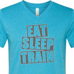 Mens Fitness Shirt Eat Sleep Train Tri Blend V-neck Tee Mens Fitness Shirt Eat Sleep Train Tri Blend V-neck Tee