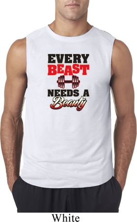 Mens Fitness Shirt Every Beast Needs A Beauty Sleeveless Tee T-Shirt