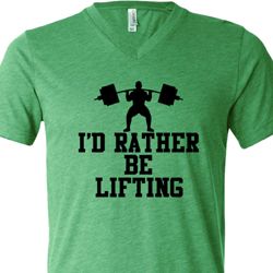 Mens Fitness Shirt I Rather Be Lifting Tri Blend V-neck Tee T-Shirt Mens Fitness Shirt I Rather Be Lifting Tri Blend V-neck Tee T-Shirt