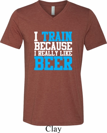 Mens Fitness Shirt I Train For Beer Tri Blend V-neck Tee