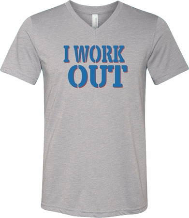 Mens Fitness Shirt I Work Out Tri Blend V-neck Tee T-Shirt
