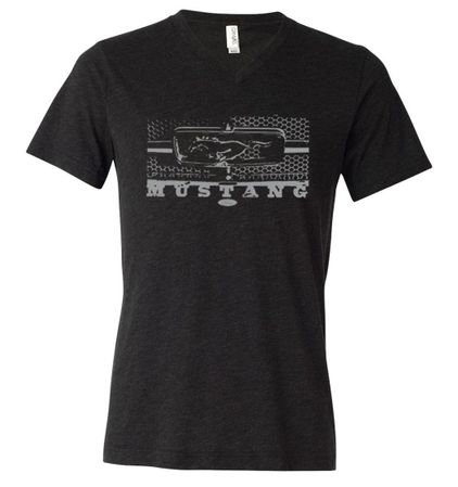 Mens Ford Mustang Shirt Honeycomb Grille Tri Blend V-neck Tee T-Shirt