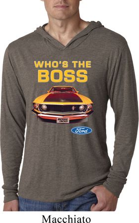 Mens Ford Shirt Mustang Who's The Boss Lightweight Hoodie Shirt