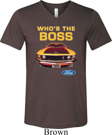 Mens Ford Shirt Mustang Who's The Boss Tri Blend V-neck Shirt