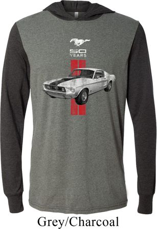Mens Ford Shirt Red Stripe Mustang 50 Years Lightweight Hoodie Tee