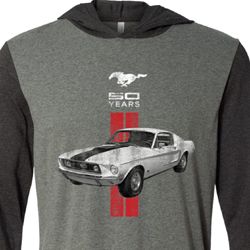 Mens Ford Shirt Red Stripe Mustang 50 Years Lightweight Hoodie Tee Mens Ford Shirt Red Stripe Mustang 50 Years Lightweight Hoodie Tee