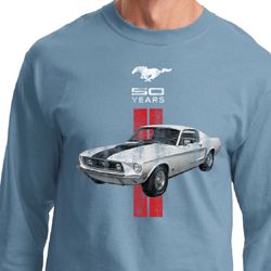 Mens Ford Shirt Red Stripe Mustang 50 Years Long Sleeve Tee T-Shirt Mens Ford Shirt Red Stripe Mustang 50 Years Long Sleeve Tee T-Shirt