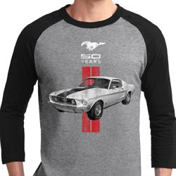 Mens Ford Shirt Red Stripe Mustang 50 Years Raglan Tee T-Shirt Mens Ford Shirt Red Stripe Mustang 50 Years Raglan Tee T-Shirt