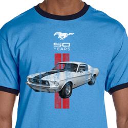 Mens Ford Shirt Red Stripe Mustang 50 Years Ringer Tee T-Shirt Mens Ford Shirt Red Stripe Mustang 50 Years Ringer Tee T-Shirt